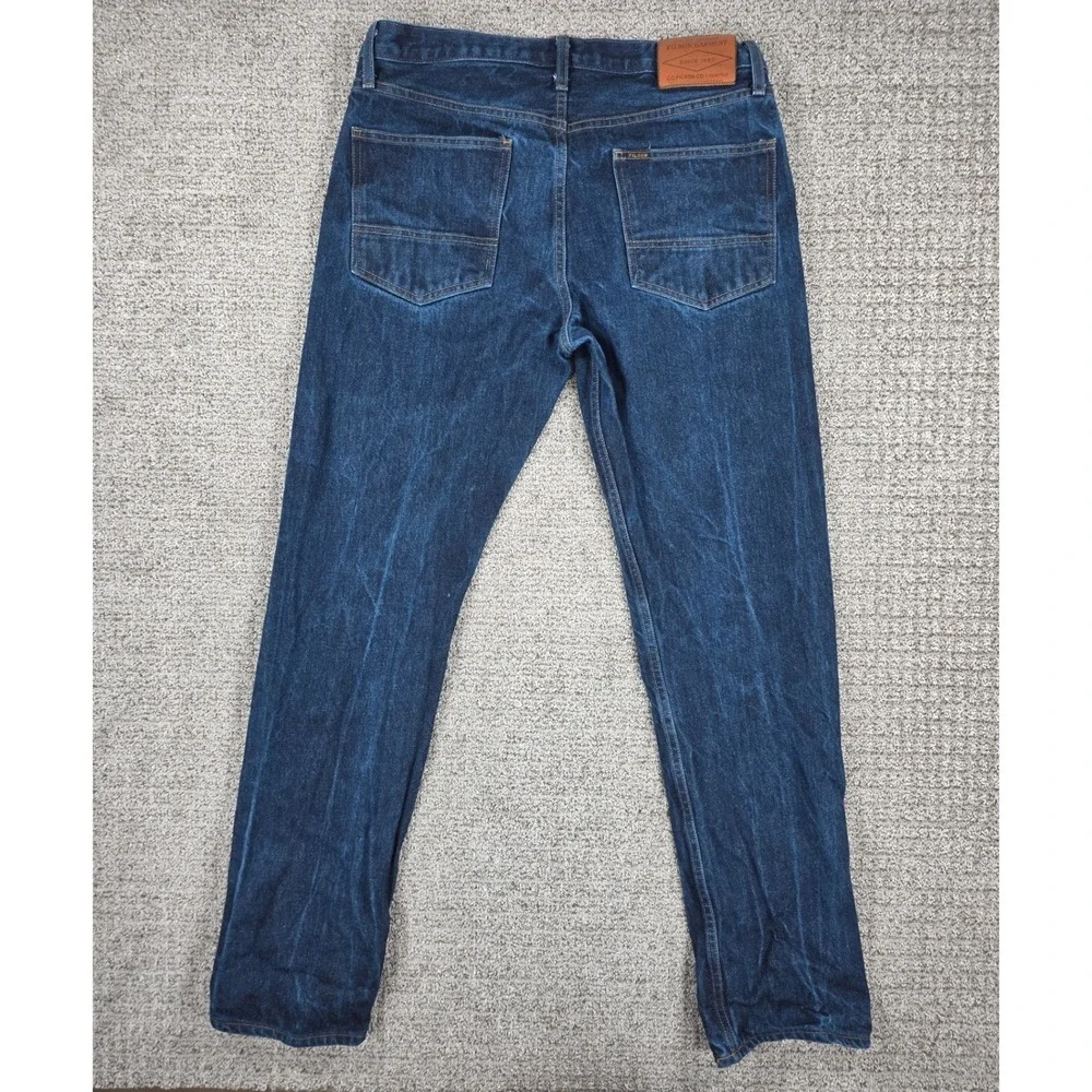Filson Mens Jeans 34x34 Raw Indigo Made‎ in USA Denim Straight Leg Medium Wash